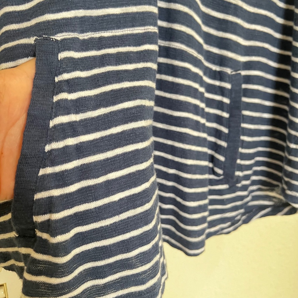 J. Jill Striped Linen Cotton Henley Hoodie Navy White Roll Tab Sleeve Small - Picture 6 of 14